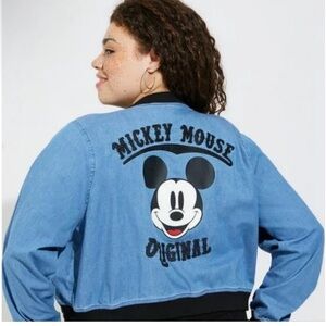 Torrid Disney Americana Mickey Mouse Chambray Cropped Bomber Jacket